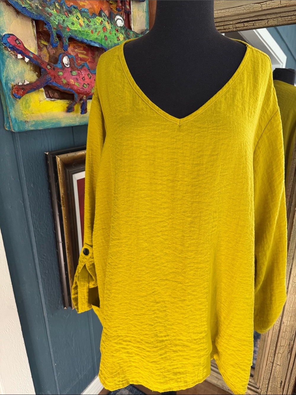 Ali Miles V-Neck Long Sleeve Tunic in Mustard Yellow